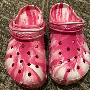 Pink tie dye crocs